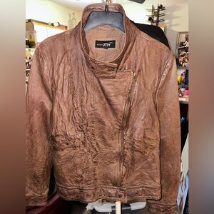 Black Rivet Women's Distressed Brown Leather Jacket